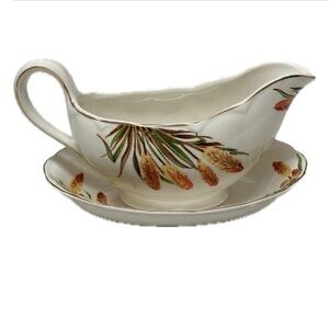 Grindley Creampetal Fire Poker 2 piece gravy boat and tray, vintage bone china